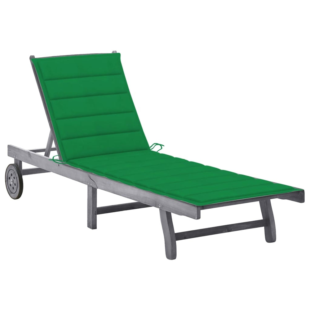 vidaXL Sun Lounger with Cushion Grey Solid Acacia Wood