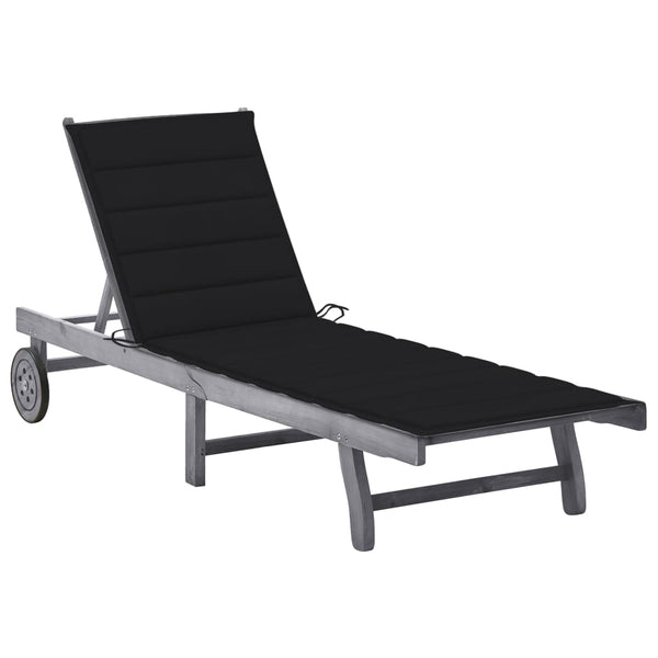 vidaXL Sun Lounger with Cushion Grey Solid Acacia Wood