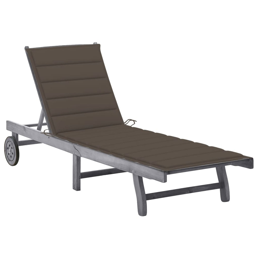 vidaXL Sun Lounger with Cushion Grey Solid Acacia Wood