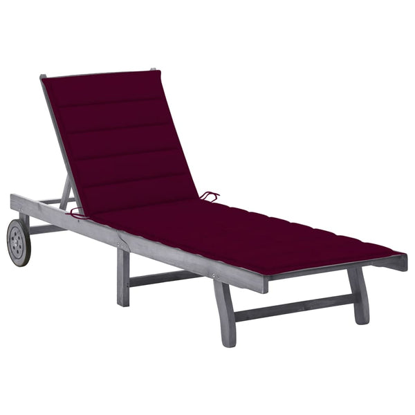 vidaXL Sun Lounger with Cushion Grey Solid Acacia Wood