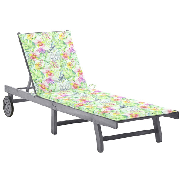 vidaXL Sun Lounger with Cushion Grey Solid Acacia Wood