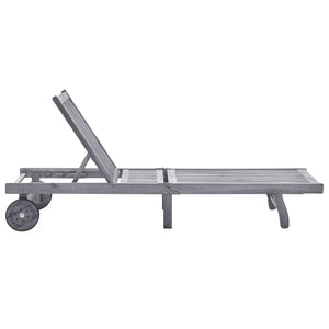 vidaXL Sun Lounger with Cushion Grey Solid Acacia Wood