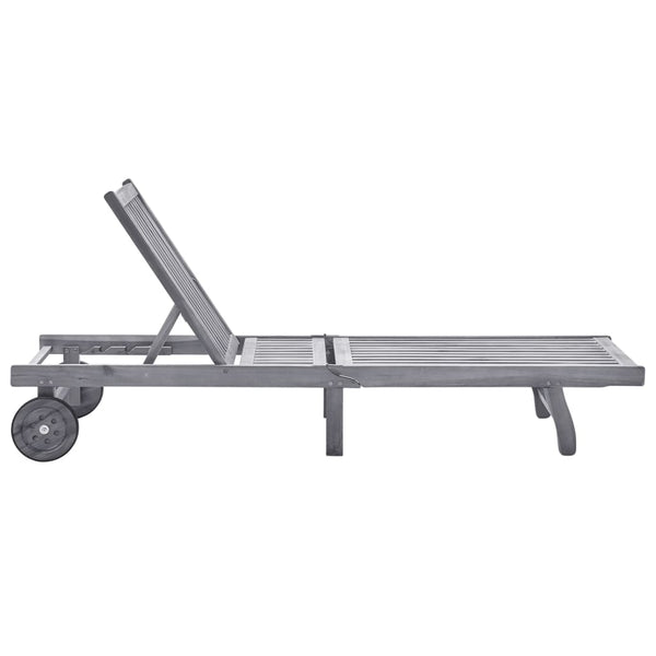 vidaXL Sun Lounger with Cushion Grey Solid Acacia Wood