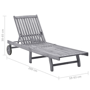 vidaXL Sun Lounger with Cushion Grey Solid Acacia Wood