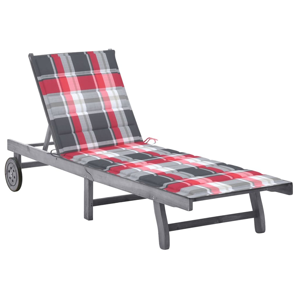 vidaXL Sun Lounger with Cushion Grey Solid Acacia Wood