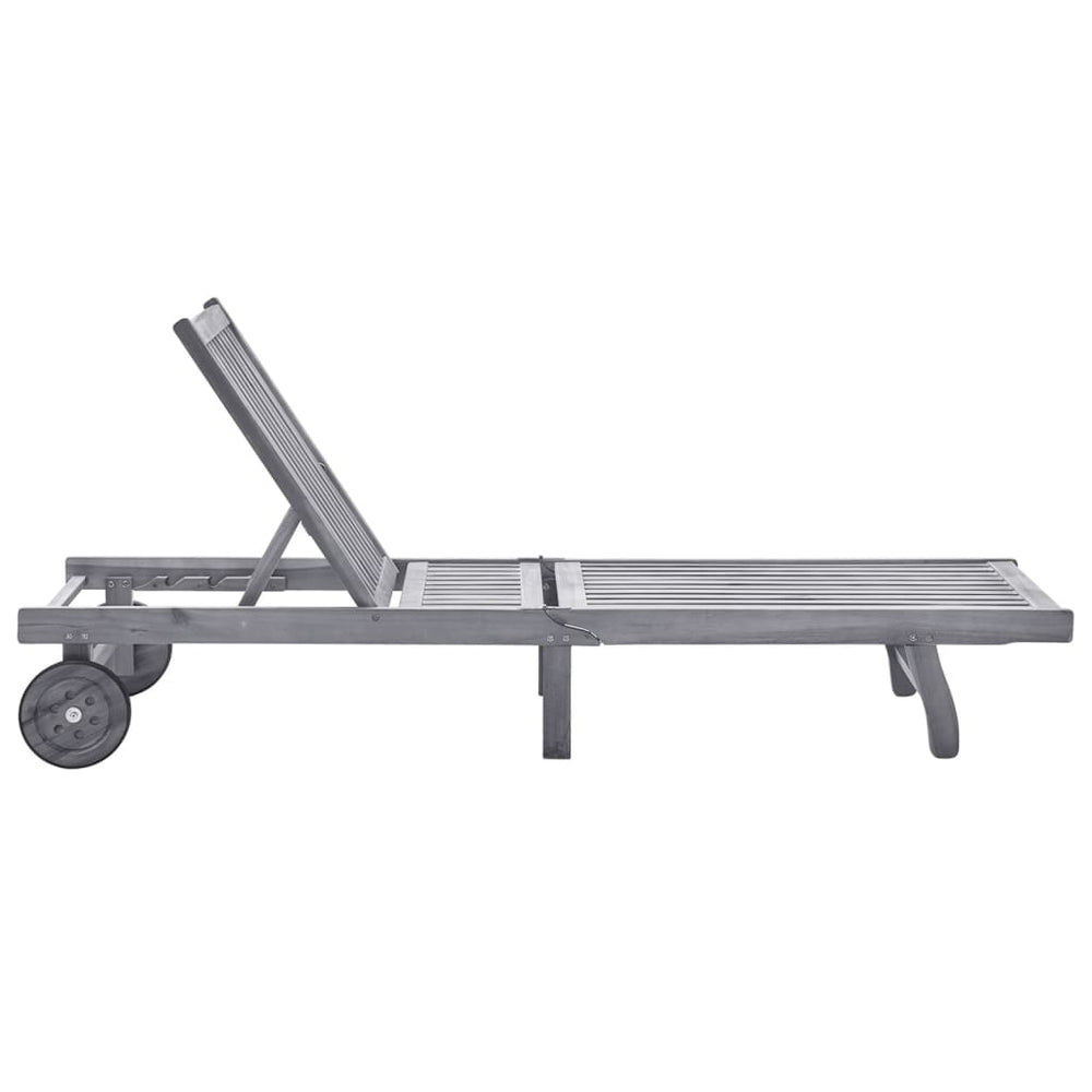 vidaXL Sun Lounger with Cushion Grey Solid Acacia Wood