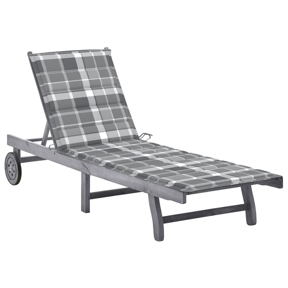 vidaXL Sun Lounger with Cushion Grey Solid Acacia Wood