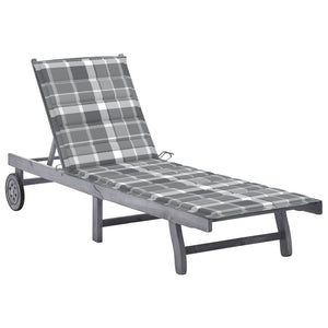 vidaXL Sun Lounger with Cushion Grey Solid Acacia Wood