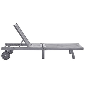 vidaXL Sun Lounger with Cushion Grey Solid Acacia Wood