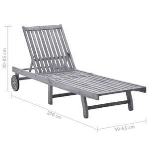 vidaXL Sun Lounger with Cushion Grey Solid Acacia Wood