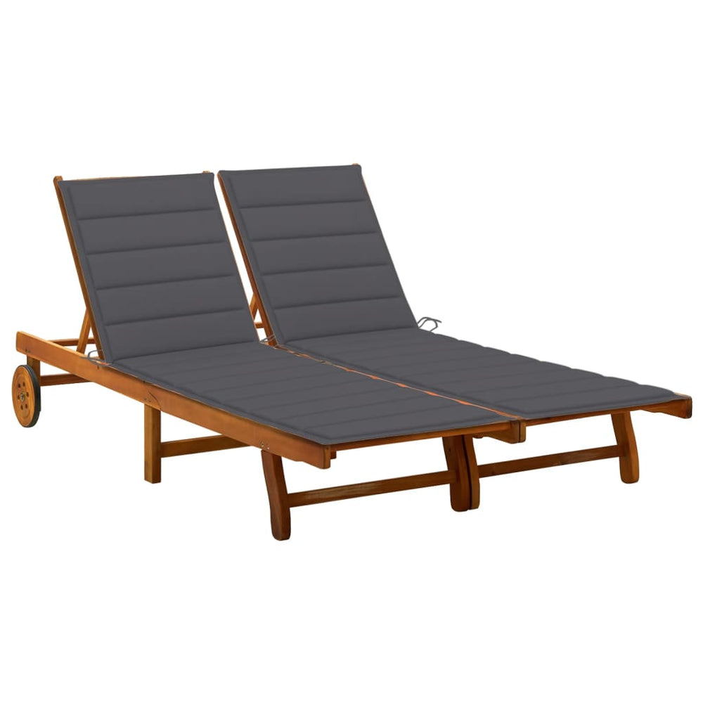 vidaXL 2-Seater Sun Lounger with Cushions Solid Acacia Wood
