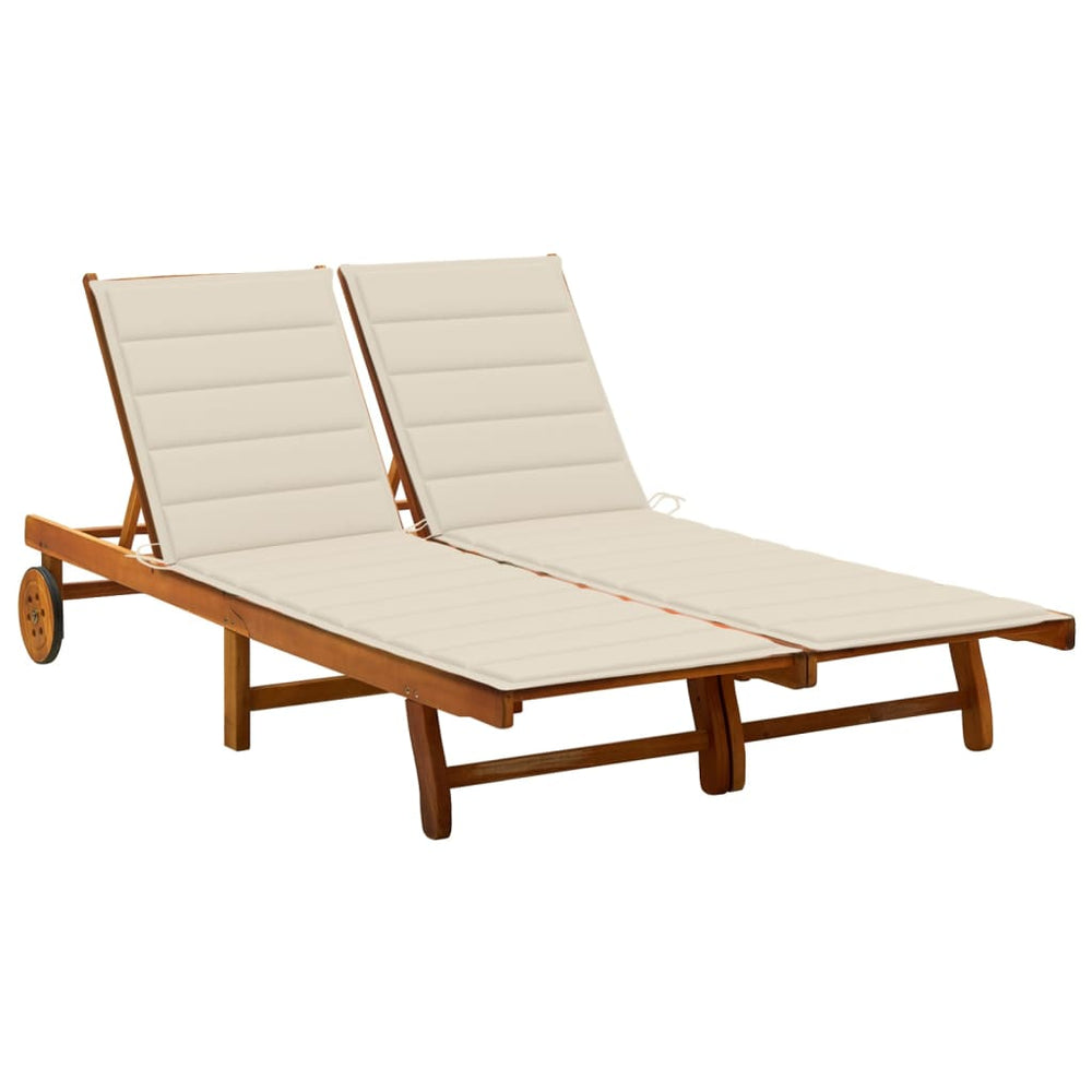 vidaXL 2-Seater Sun Lounger with Cushions Solid Acacia Wood