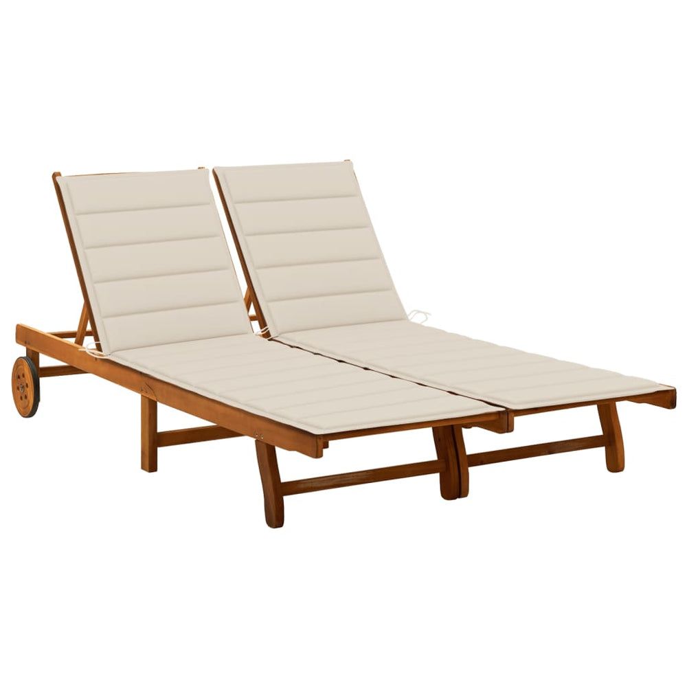 vidaXL 2-Seater Sun Lounger with Cushions Solid Acacia Wood