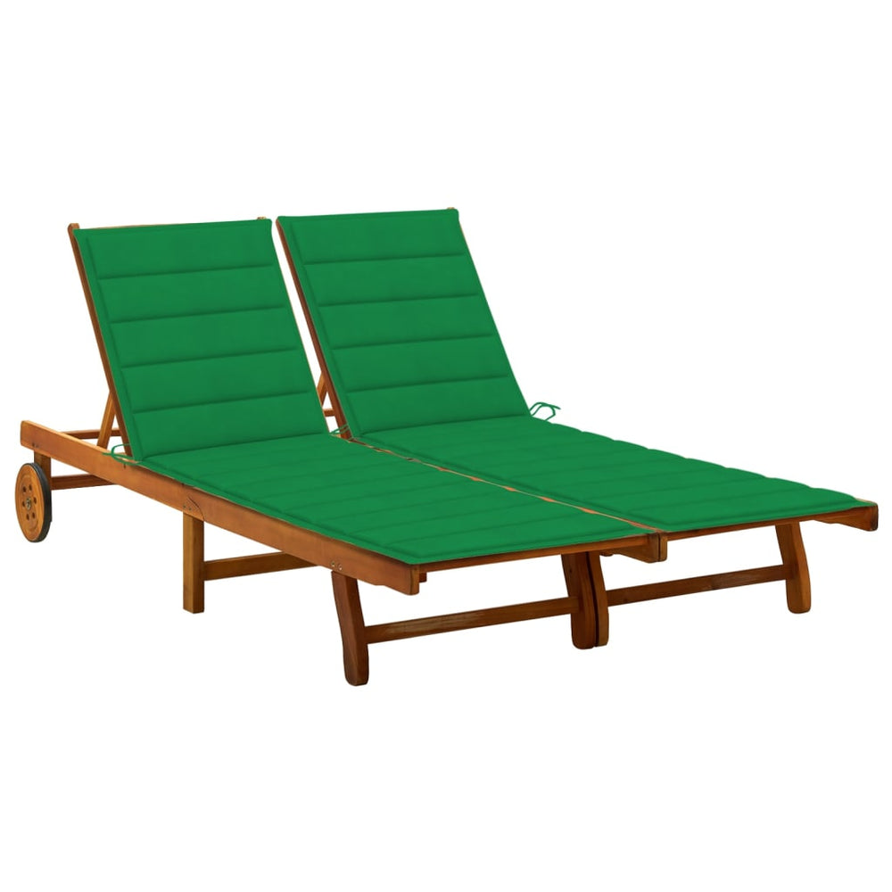 vidaXL 2-Seater Sun Lounger with Cushions Solid Acacia Wood