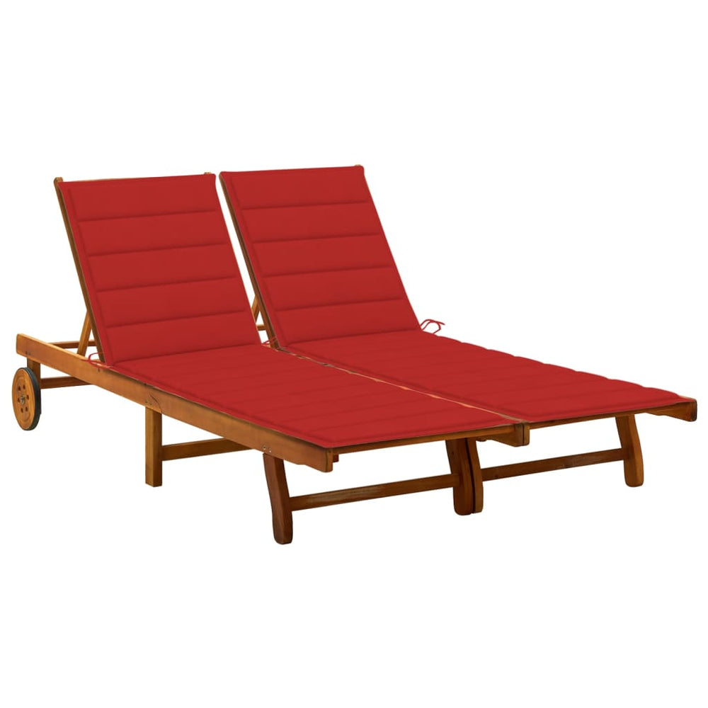 vidaXL 2-Seater Sun Lounger with Cushions Solid Acacia Wood
