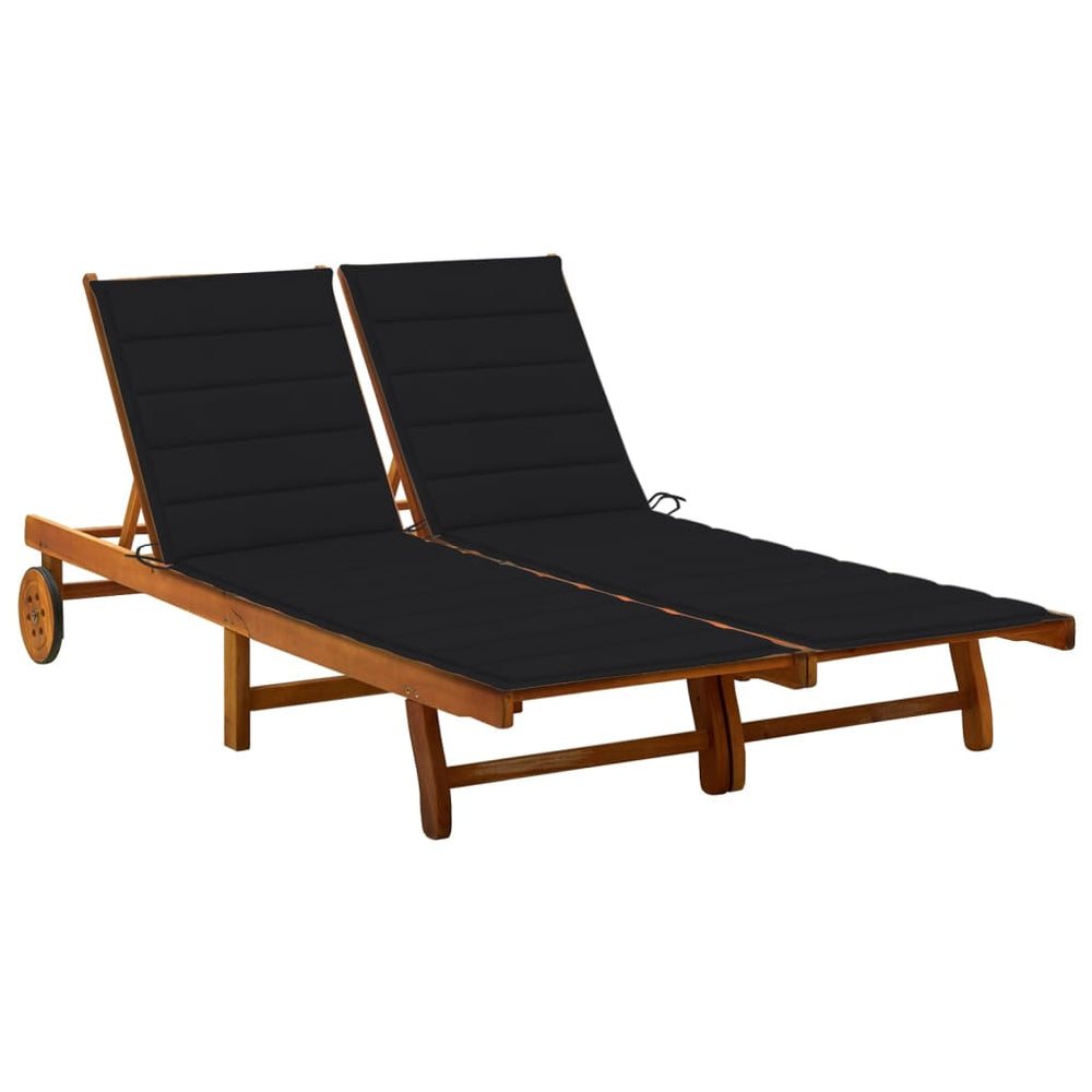 vidaXL 2-Seater Sun Lounger with Cushions Solid Acacia Wood