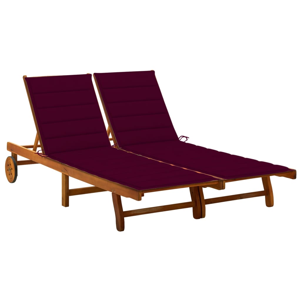 vidaXL 2-Seater Sun Lounger with Cushions Solid Acacia Wood