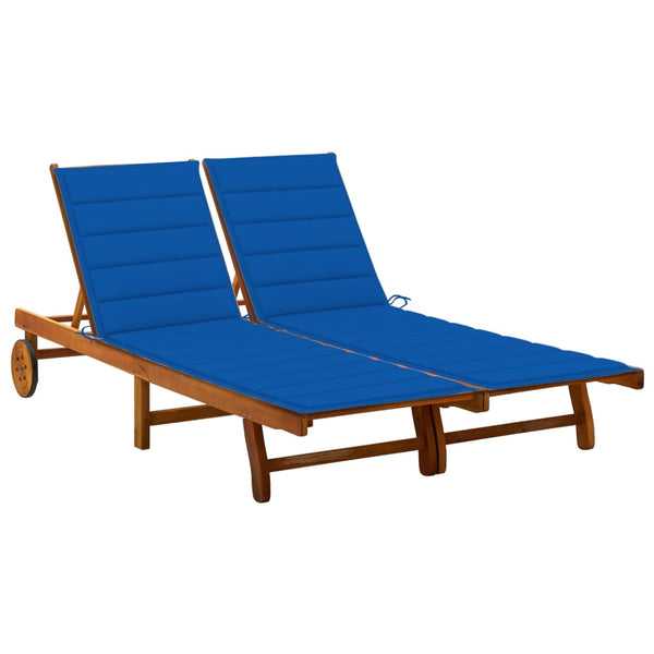 vidaXL 2-Seater Sun Lounger with Cushions Solid Acacia Wood