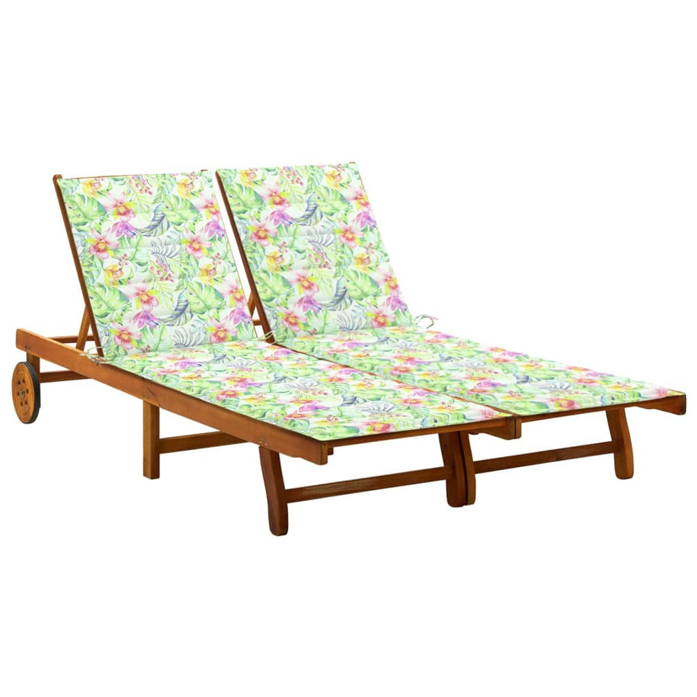 vidaXL 2-Seater Sun Lounger with Cushions Solid Acacia Wood