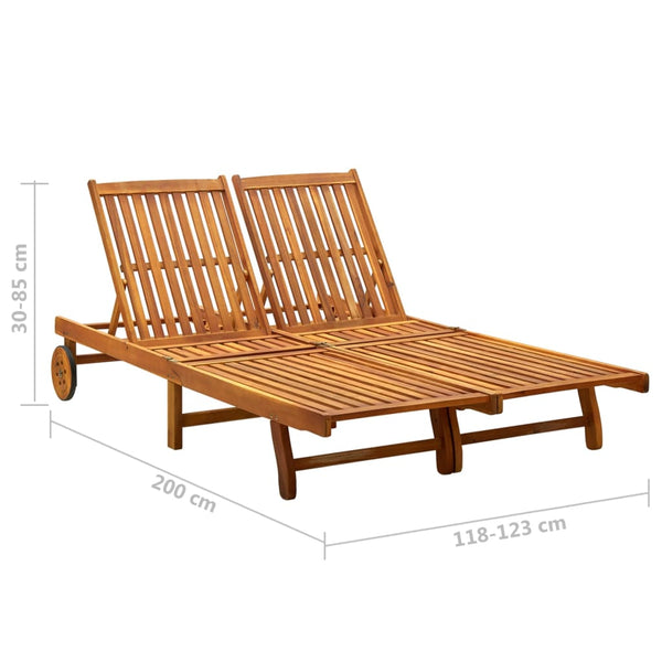 vidaXL 2-Seater Sun Lounger with Cushions Solid Acacia Wood