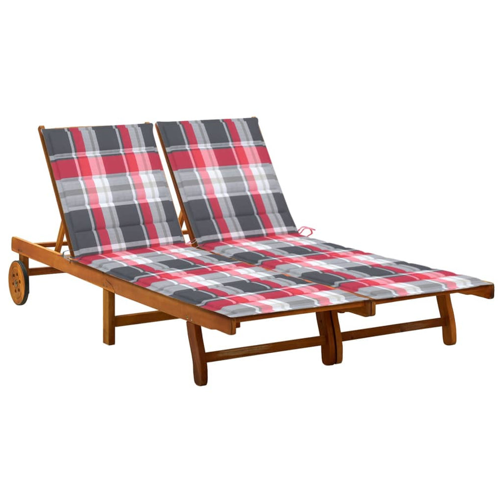 vidaXL 2-Seater Sun Lounger with Cushions Solid Acacia Wood