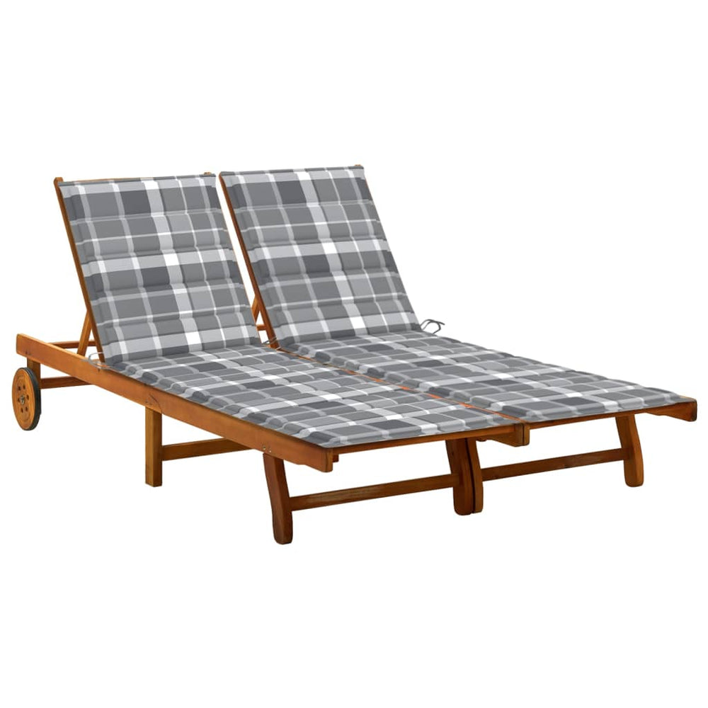 vidaXL 2-Seater Sun Lounger with Cushions Solid Acacia Wood