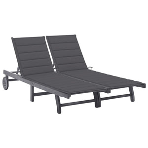 vidaXL 2-Seater Sun Lounger with Cushion Grey Solid Acacia Wood
