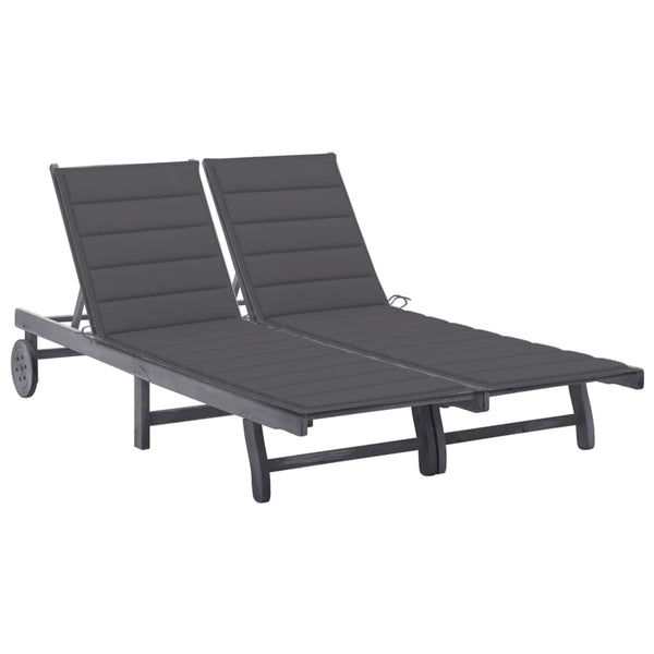 vidaXL 2-Seater Sun Lounger with Cushion Grey Solid Acacia Wood