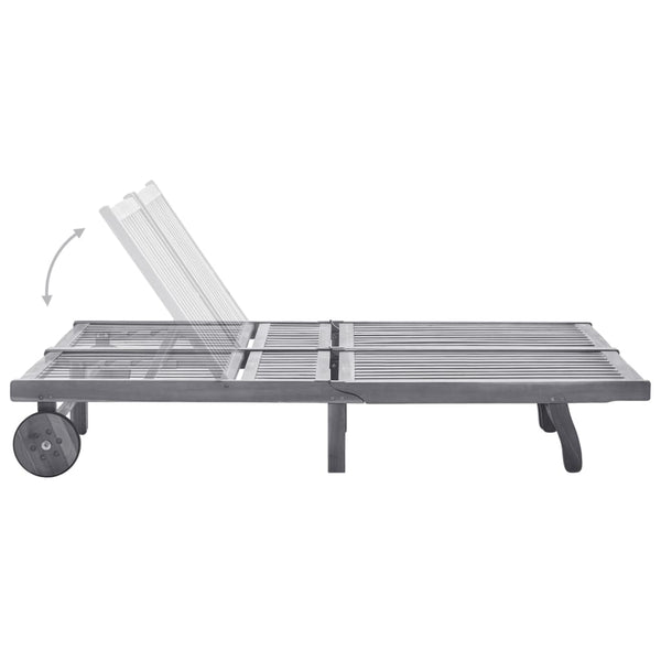 vidaXL 2-Seater Sun Lounger with Cushion Grey Solid Acacia Wood
