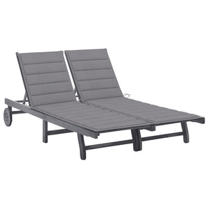vidaXL 2-Seater Sun Lounger with Cushion Grey Solid Acacia Wood