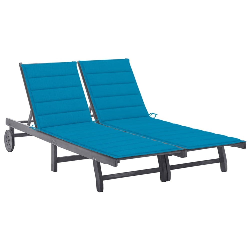 vidaXL 2-Seater Sun Lounger with Cushion Grey Solid Acacia Wood