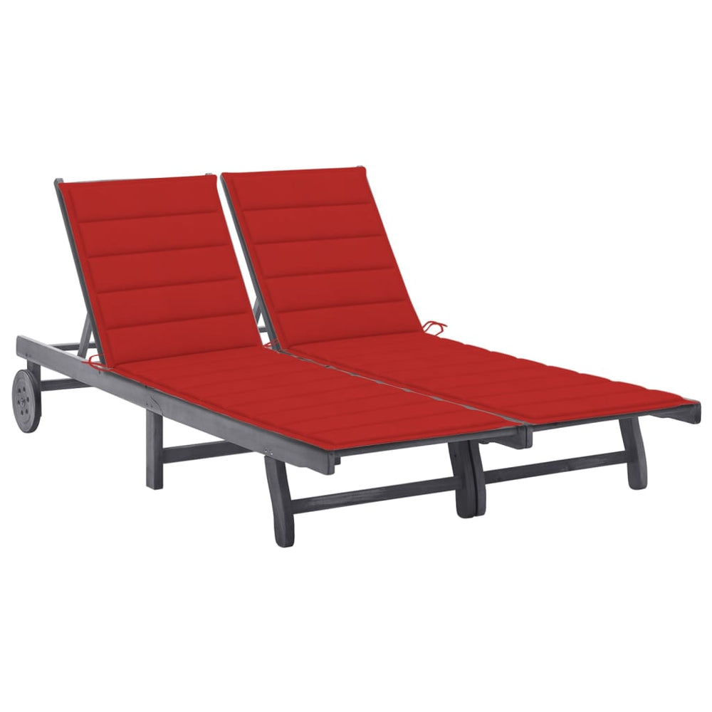 vidaXL 2-Seater Sun Lounger with Cushion Grey Solid Acacia Wood
