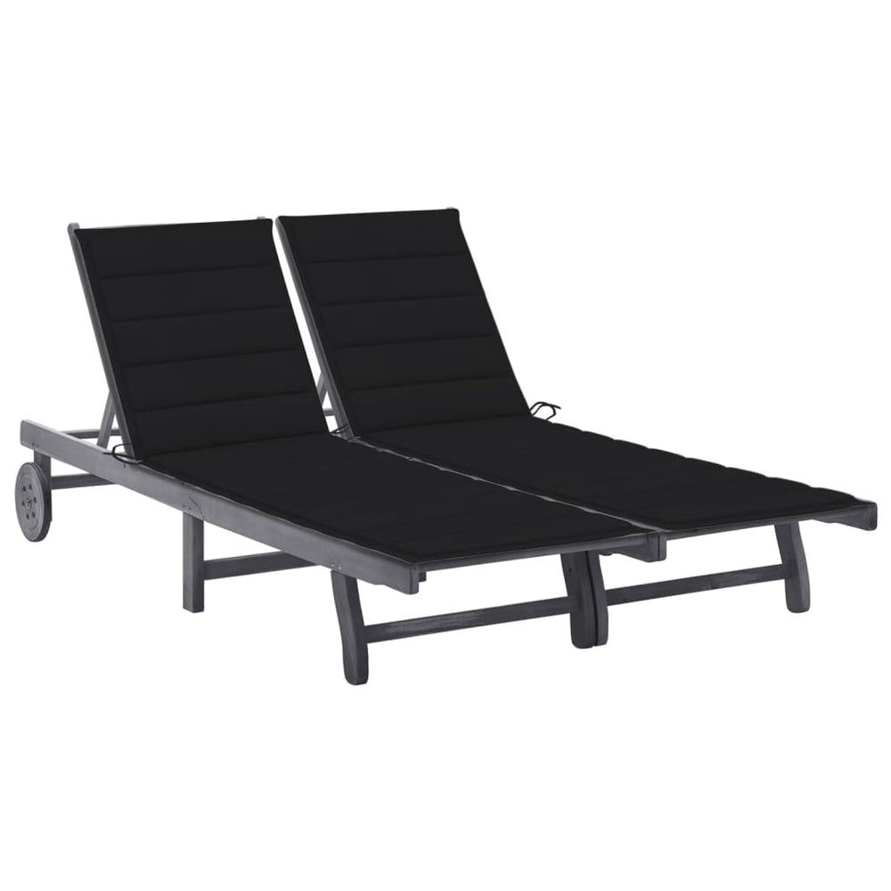 vidaXL 2-Seater Sun Lounger with Cushion Grey Solid Acacia Wood