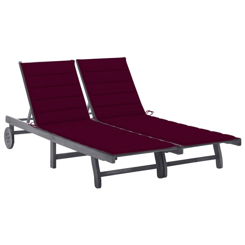 vidaXL 2-Seater Sun Lounger with Cushion Grey Solid Acacia Wood