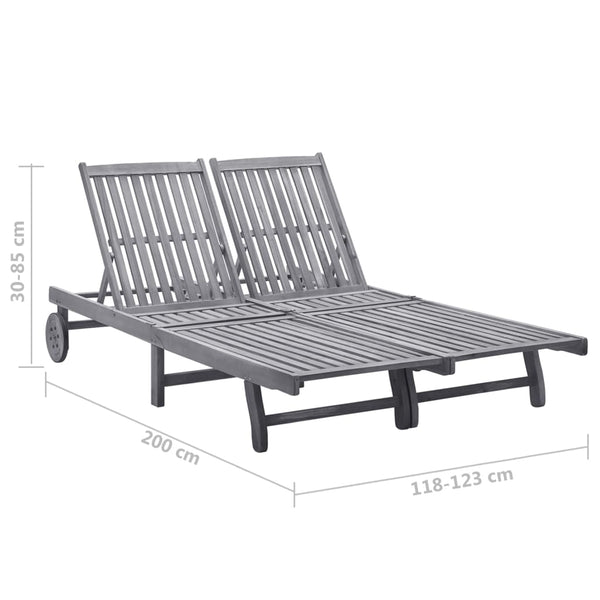 vidaXL 2-Seater Sun Lounger with Cushion Grey Solid Acacia Wood