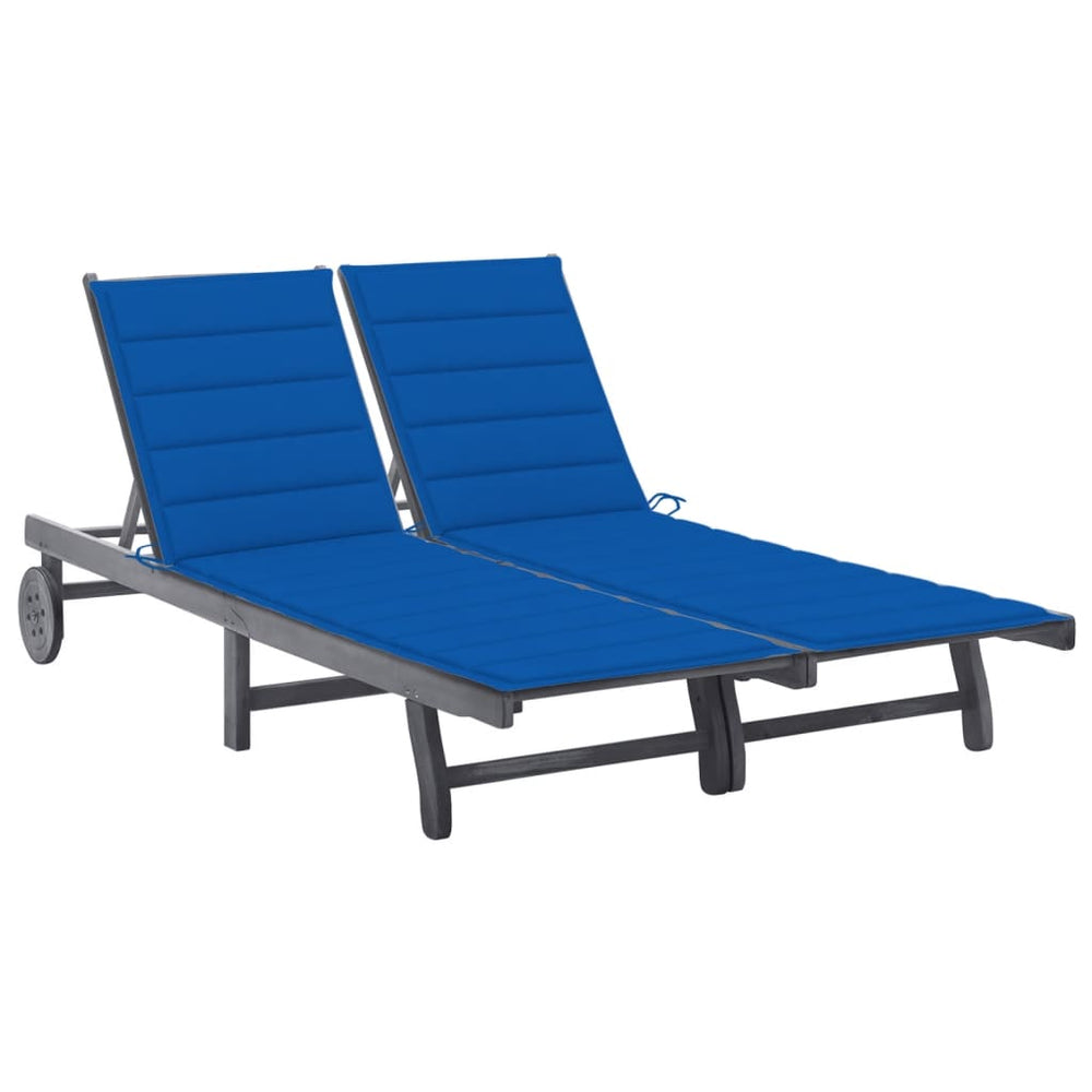 vidaXL 2-Seater Sun Lounger with Cushion Grey Solid Acacia Wood