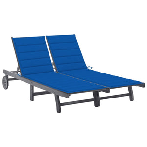 vidaXL 2-Seater Sun Lounger with Cushion Grey Solid Acacia Wood
