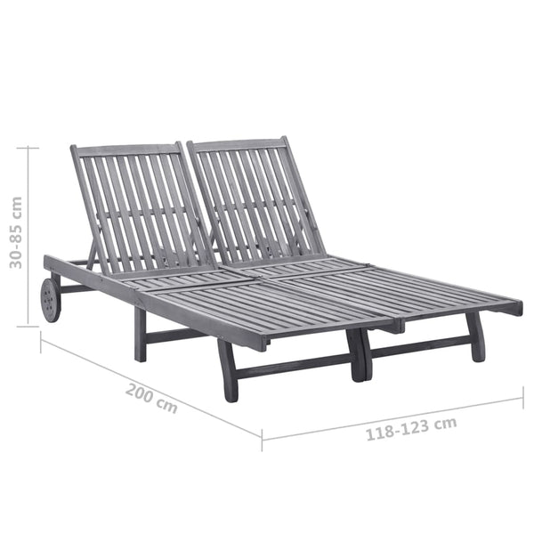 vidaXL 2-Seater Sun Lounger with Cushion Grey Solid Acacia Wood