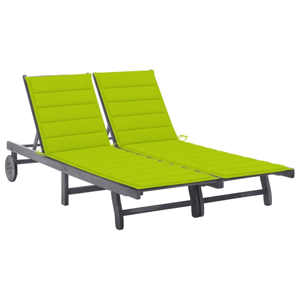 vidaXL 2-Seater Sun Lounger with Cushion Grey Solid Acacia Wood
