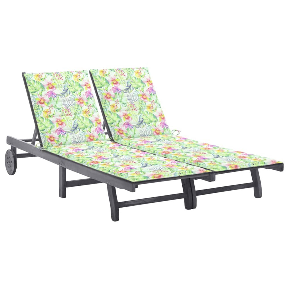 vidaXL 2-Seater Sun Lounger with Cushion Grey Solid Acacia Wood