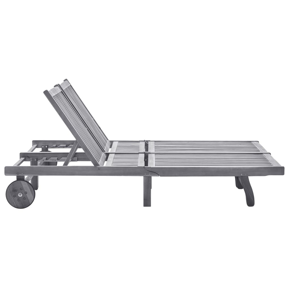 vidaXL 2-Seater Sun Lounger with Cushion Grey Solid Acacia Wood
