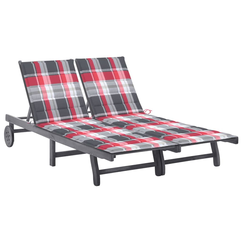 vidaXL 2-Seater Sun Lounger with Cushion Grey Solid Acacia Wood