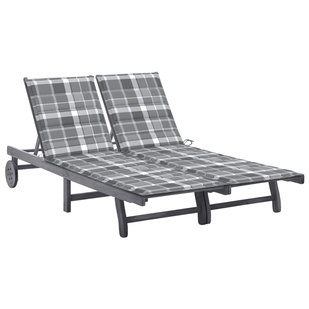 vidaXL 2-Seater Sun Lounger with Cushion Grey Solid Acacia Wood
