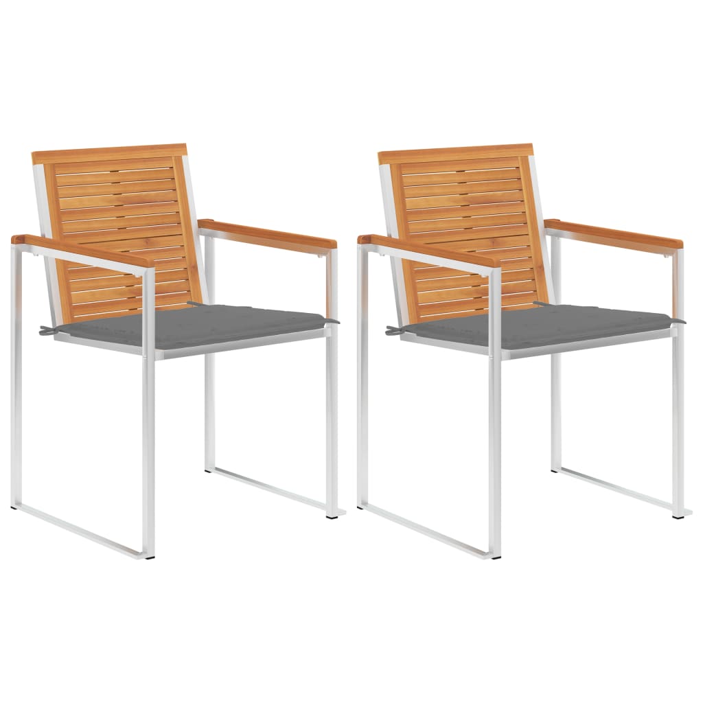 vidaXL Garden Chairs with Cushions 2 pcs Solid Acacia Wood and Steel