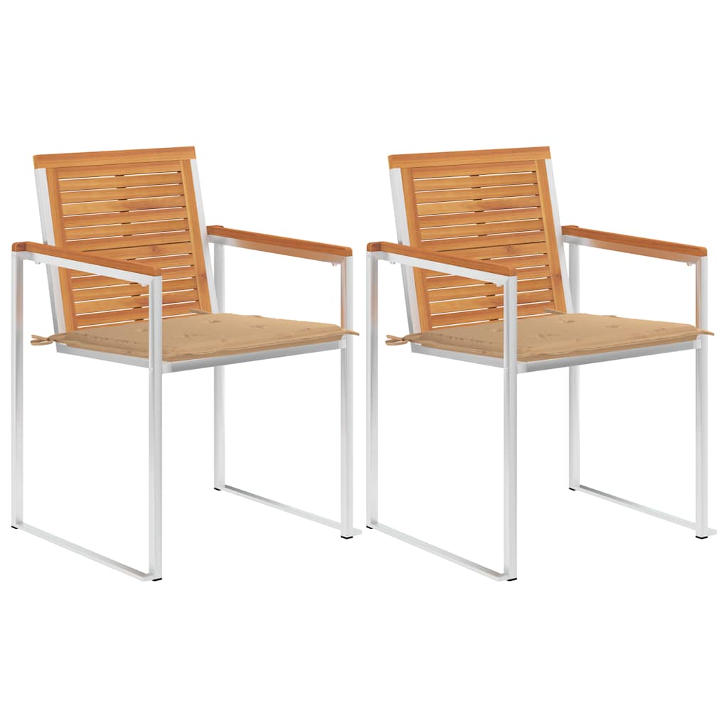 vidaXL Garden Chairs with Cushions 2 pcs. Solid Acacia Wood and Steel