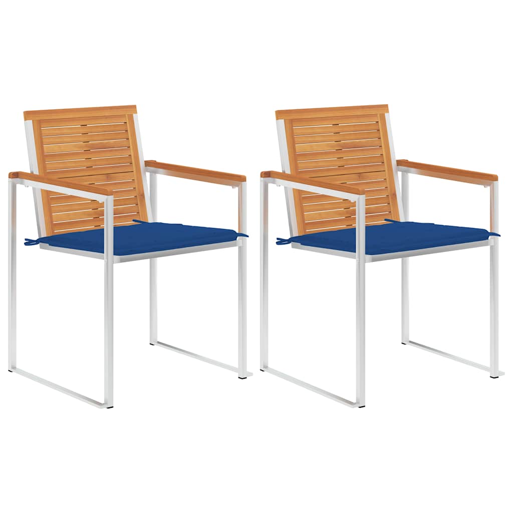 vidaXL Garden Chairs with Cushions 2 pcs Solid Acacia Wood and Steel