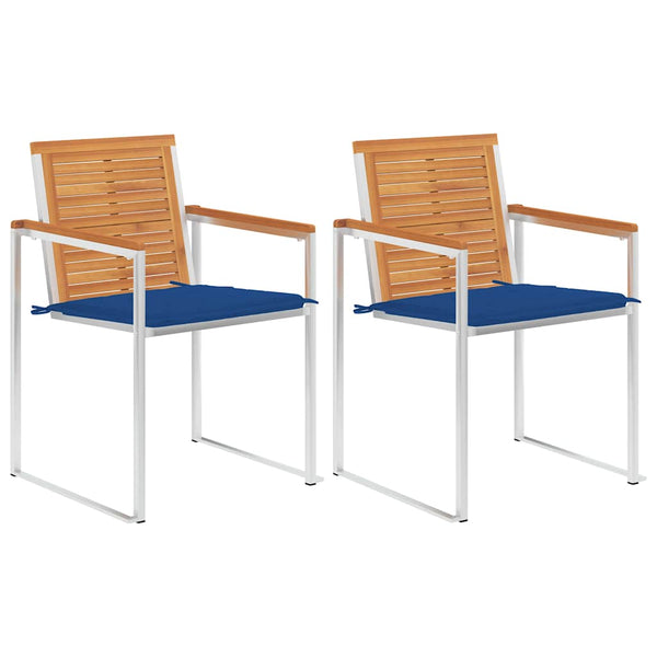 vidaXL Garden Chairs with Cushions 2 pcs Solid Acacia Wood and Steel