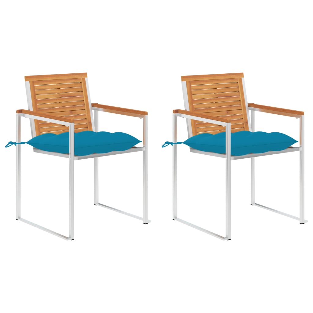 vidaXL Garden Chairs with Cushions 2 pcs. Solid Acacia Wood and Steel