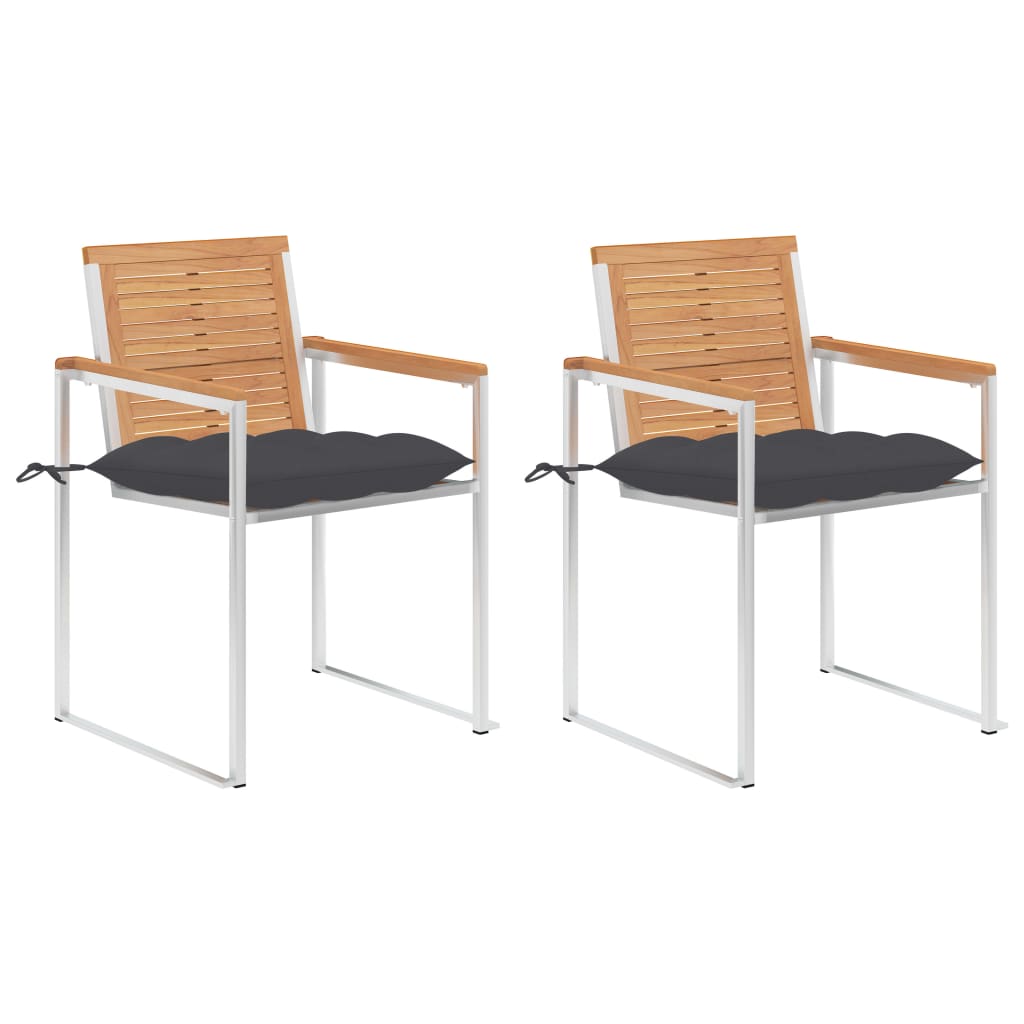 vidaXL Garden Chairs with Cushions 2 pcs. Solid Teak Wood and Steel