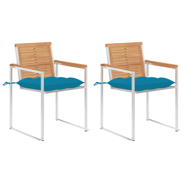 vidaXL Garden Chairs with Cushions 2 pcs Solid Teak Wood and Steel